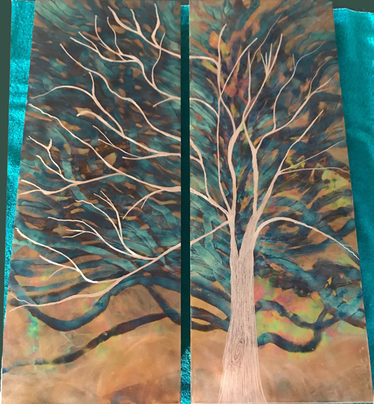 flame painted 2-panel tree