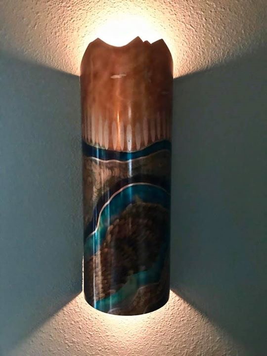 flame painted copper wall sconce